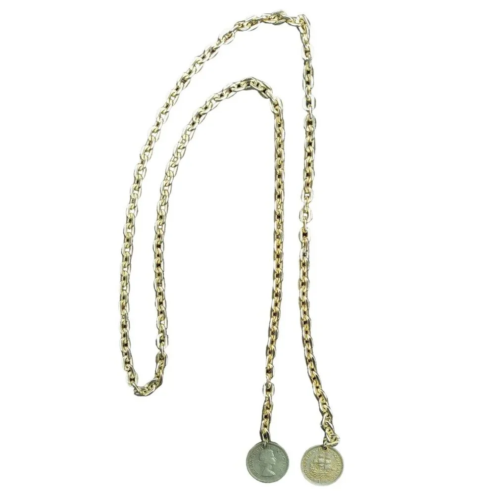 Vintage Queen Elizabeth Regina Coin Belly Chain Belt 1960 South Africa Necklace